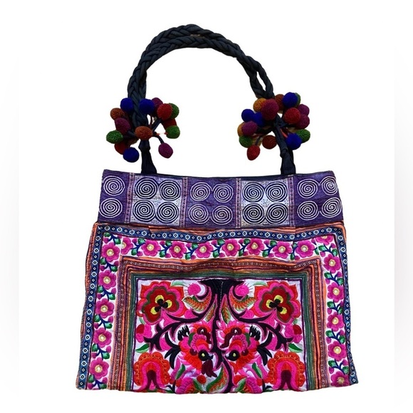 Vintage Stunning 🤩 BOHO Embroidered Braided Straps Canvas Tote Bag